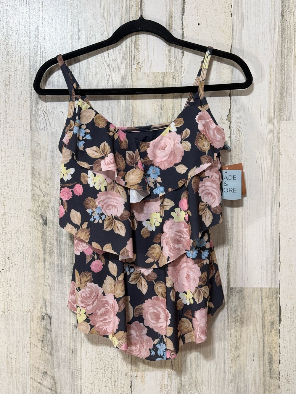 Shade & Shore Navy Floral Ruffle Tankini Top